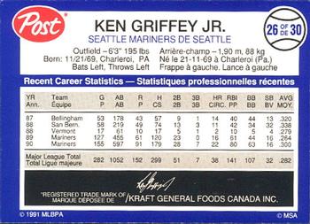 1991 Post Canada Super Star Series #26 Ken Griffey Jr. Back