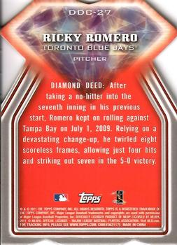 2011 Topps - Diamond Die Cut #DDC-27 Ricky Romero Back