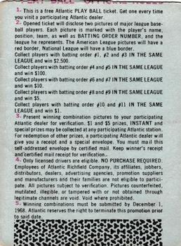 1968 Atlantic Oil Play Ball Contest Cards #NNO Tony Oliva Back