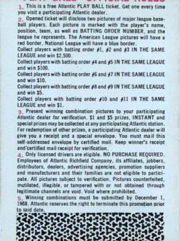 1968 Atlantic Oil Play Ball Contest Cards #NNO Tom Tresh Back