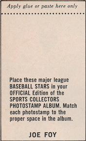 1969 MLB PhotoStamps #NNO Joe Foy Back