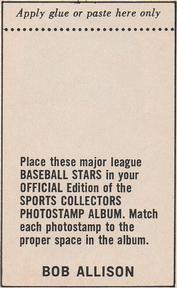 1969 MLB PhotoStamps #NNO Bob Allison Back