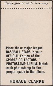 1969 MLB PhotoStamps #NNO Horace Clarke Back