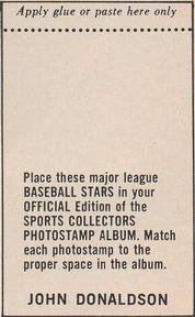 1969 MLB PhotoStamps #NNO John Donaldson Back