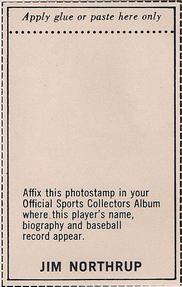 1969 MLB PhotoStamps #NNO Jim Northrup Back