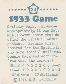1974 Laughlin All-Star Games #33 Babe Ruth - 1933 Back