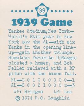 1974 Laughlin All-Star Games #39 Joe DiMaggio - 1939 Back