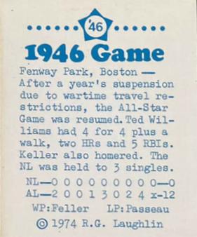 1974 Laughlin All-Star Games #46 Ted Williams - 1946 Back