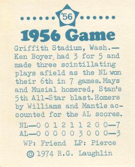 1974 Laughlin All-Star Games #56 Ken Boyer - 1956 Back