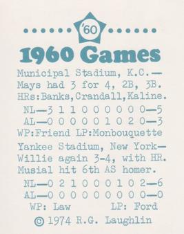 1974 Laughlin All-Star Games #60 Willie Mays - 1960 Back