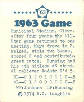 1974 Laughlin All-Star Games #63 Dick Radatz - 1963 Back