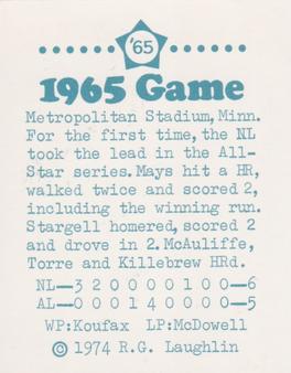 1974 Laughlin All-Star Games #65 Willie Stargell - 1965 Back
