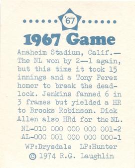 1974 Laughlin All-Star Games #67 Fergie Jenkins - 1967 Back
