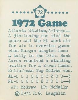1974 Laughlin All-Star Games #72 Hank Aaron - 1972 Back