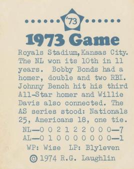 1974 Laughlin All-Star Games #73 Bobby Bonds - 1973 Back