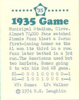 1974 Laughlin All-Star Games #35 Jimmie Foxx - 1935 Back
