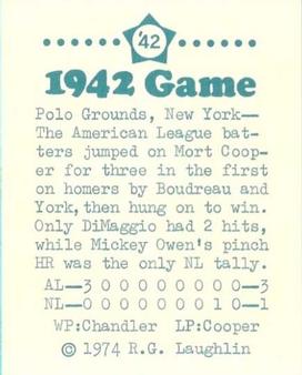 1974 Laughlin All-Star Games #42 Rudy York - 1942 Back