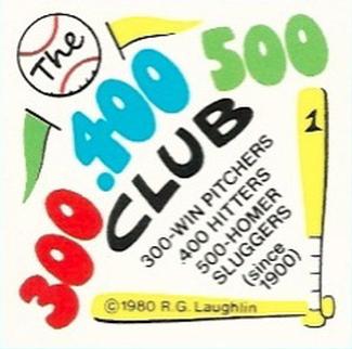 1980 Laughlin The 300/.400/500 Club #1 Title Card Front