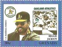 1988 Grenada Baseball Stamps #NNO Reggie Jackson Front