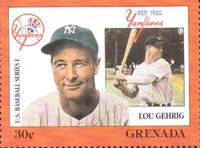 1988 Grenada Baseball Stamps #NNO Lou Gehrig Front
