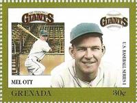 1988 Grenada Baseball Stamps #NNO Mel Ott Front