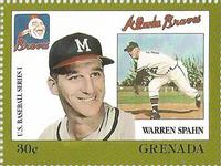 1988 Grenada Baseball Stamps #NNO Warren Spahn Front