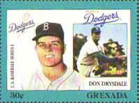 1988 Grenada Baseball Stamps #NNO Don Drysdale Front