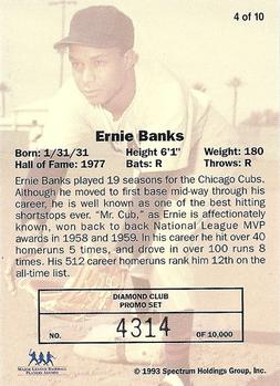 1993 Spectrum Diamond Club #4 Ernie Banks Back