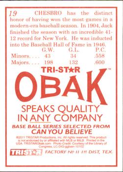 2011 TriStar Obak #19 Jack Chesbro Back