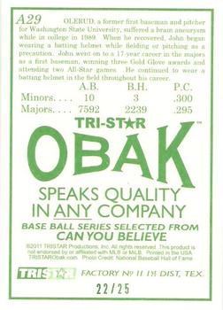 2011 TriStar Obak - Autographs Green #A29 John Olerud Back