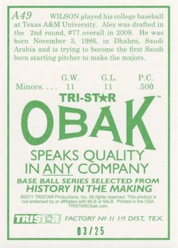 2011 TriStar Obak - Autographs Green #A49 Alex Wilson Back