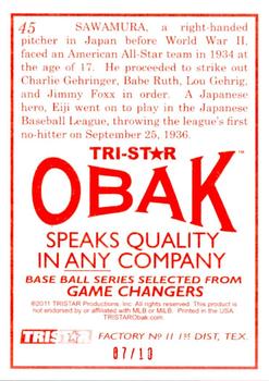2011 TriStar Obak - Orange 10 #45 Eiji Sawamura Back