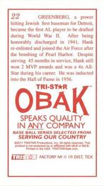 2011 TriStar Obak - T-212 Mini #22 Hank Greenberg Back