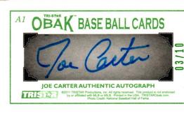 2011 TriStar Obak - T-212 Mini Autographs Green #A1 Joe Carter Back