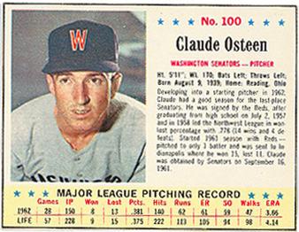 1963 Jell-O #100 Claude Osteen Front