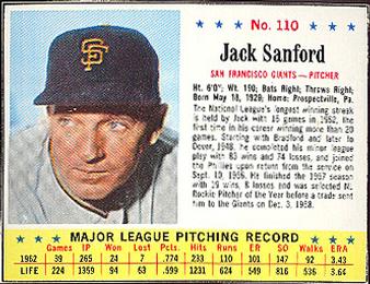 1963 Jell-O #110 Jack Sanford Front