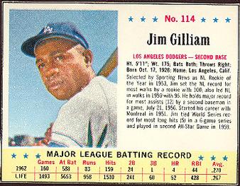 1963 Jell-O #114 Jim Gilliam Front