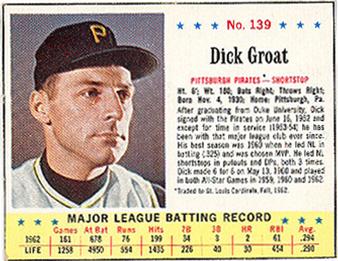 1963 Jell-O #139 Dick Groat Front