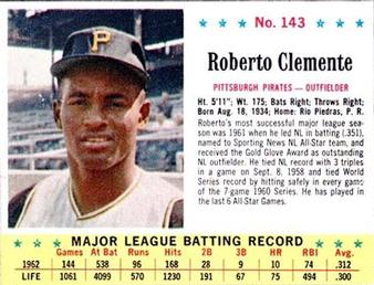 1963 Jell-O #143 Roberto Clemente Front