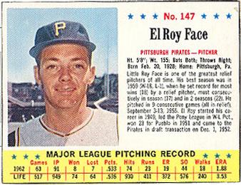 1963 Jell-O #147 Roy Face Front