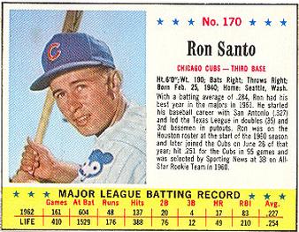 1963 Jell-O #170 Ron Santo Front