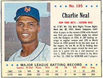 1963 Jell-O #195 Charlie Neal Front