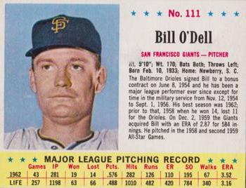 1963 Jell-O #111 Bill O'Dell Front