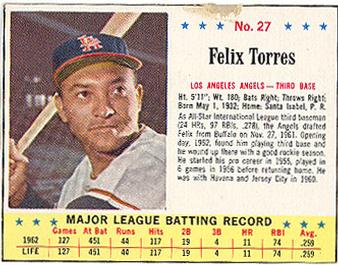 1963 Jell-O #27 Felix Torres Front