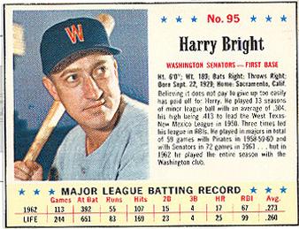1963 Jell-O #95 Harry Bright Front