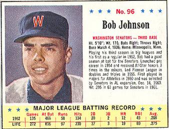 1963 Jell-O #96 Bob Johnson Front