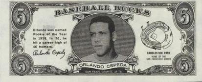 1962 Topps Baseball Bucks #NNO Orlando Cepeda Front