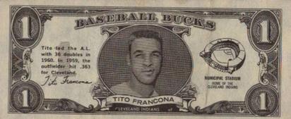 1962 Topps Baseball Bucks #NNO Tito Francona Front