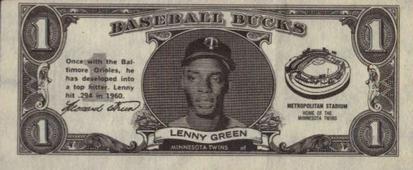 1962 Topps Baseball Bucks #NNO Lenny Green Front