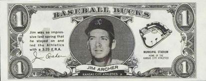1962 Topps Baseball Bucks #NNO Jim Archer Front